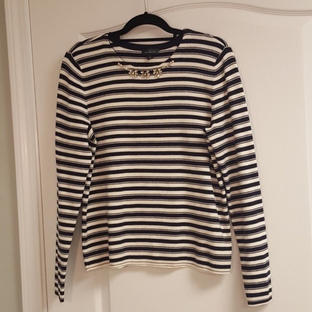 The Limited Blue Striped Jewel Neck Sweater
